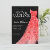 Rode Sparkle Dress Zwart 50ste Verjaardag Party Kaart (Staand voorkant)