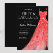 Rode Sparkle Dress Zwart 50ste Verjaardag Party Kaart (Voorkant / Achterkant)