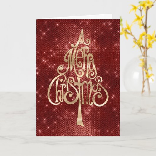 Rode Sparkle Gouden Kerstboom Kaart (Gele Bloem)