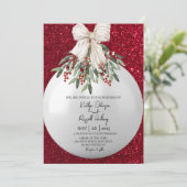 Rode Sparkle Kerstmis Ornament Bruiloft Uitnodigin Kaart (Staand voorkant)