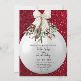 Rode Sparkle Kerstmis Ornament Bruiloft Uitnodigin Kaart