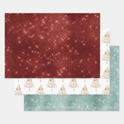 Rode Sparkle Merry kerstboom Inpakpapier Vel (Set)