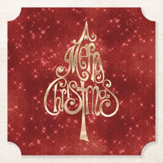Rode Sparkle Merry kerstboom Kartonnen Onderzetters (Voorkant)