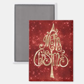 Rode Sparkle Merry kerstboom Magneet (Voorkant / Achterkant)