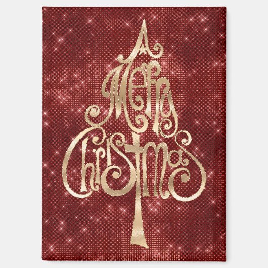 Rode Sparkle Merry kerstboom Magneet (Voorkant)