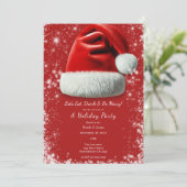 Rode Sparkle Santa Hat Holiday Christmas Party Kaart (Staand voorkant)
