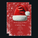 Rode Sparkle Santa Hat Holiday Christmas Party Kaart<br><div class="desc">Aanpassen voor elke gebeurtenis</div>
