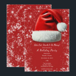 Rode Sparkle Santa Hat Holiday Christmas Party Kaart<br><div class="desc">Aanpassen voor elke gebeurtenis</div>