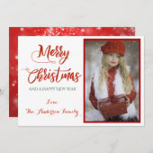 Rode Sparkle Vrolijke Kerstfoto Feestdagenkaart (Voorkant / Achterkant)