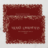 Rode Sparkly Snowy Merry Christmas Kaart (Voorkant / Achterkant)