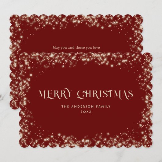 Rode Sparkly Snowy Merry Christmas Kaart (Voorkant / Achterkant)