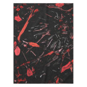 Rode spatten, abstracte kunst, verf op zwart weefs tafelkleed (Voorkant)