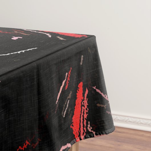 Rode spatten, abstracte kunst, verf op zwart weefs tafelkleed (Voorbeeld)