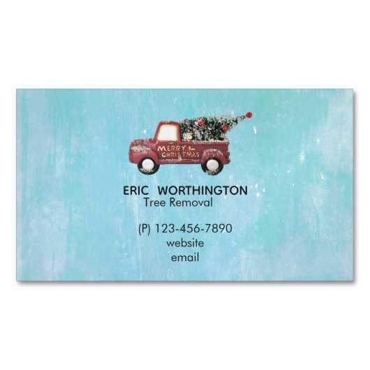 Rode Speelgoed met kerstboom Visitekaartje Magneet (Voorkant)