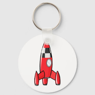 Rode speelgoed raket schip vintage sciencefiction sleutelhanger