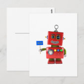 Rode speelgoed robot met hallo bord briefkaart (Voorkant / Achterkant)