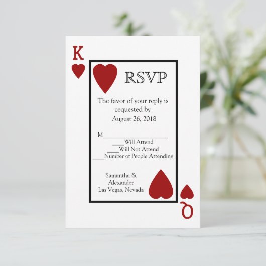 Rode speelkaart matching RSVP (Staand voorkant)