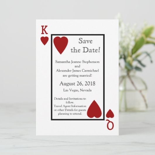 Rode speelkaart Save the Date (Staand voorkant)