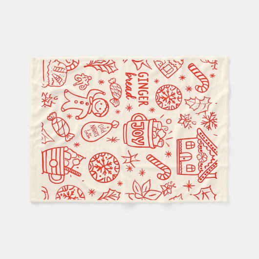 Rode speelse hand getrokken Doodle grillige kerst Fleece Deken (Voorkant (Horizontaal))