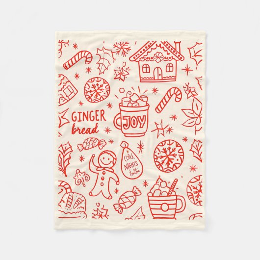 Rode speelse hand getrokken Doodle grillige kerst Fleece Deken (Voorkant)