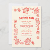 Rode speelse hand getrokken Doodle grillige kerst Kaart (Voorkant)