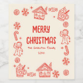 Rode speelse hand getrokken Doodle grillige kerst Wijn Etiket (Enkel label)