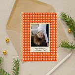 Rode speelse handgetekende geruite foto feestdagenkaart<br><div class="desc">Speels handgetekende geruite vakantiefotokaart met vrolijke rode cheques aan de voorkant en een pop groene cheques aan de achterkant. Kunst en design van Annie Montgomery Design.</div>