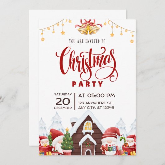 Rode Speelse Kerstfeest Flyer uitnodiging (Voorkant / Achterkant)