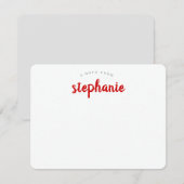 Rode Speelse Script Persoonlijke Plat Notitiekaartje (Voorkant / Achterkant)