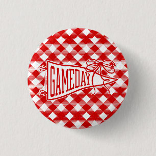Rode spel dag geruite wimpel boog ronde button 3,2 cm