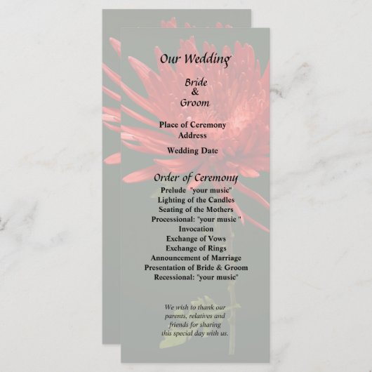 Rode Spider Mum Programmakaart (Voorkant / Achterkant)