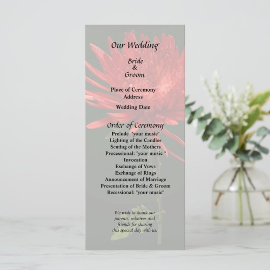 Rode Spider Mum Programmakaart (Staand voorkant)