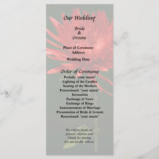 Rode Spider Mum Programmakaart (Voorkant)