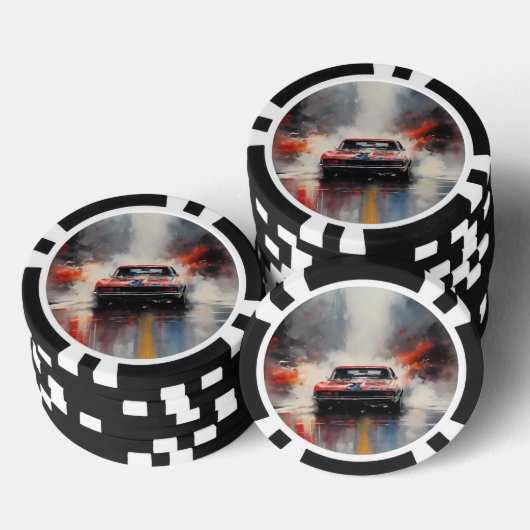 Rode Spier Auto hoofd op Poker Chips (Opstapeling)