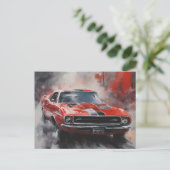 Rode Spier Auto met zilveren streep Briefkaart (Staand voorkant)