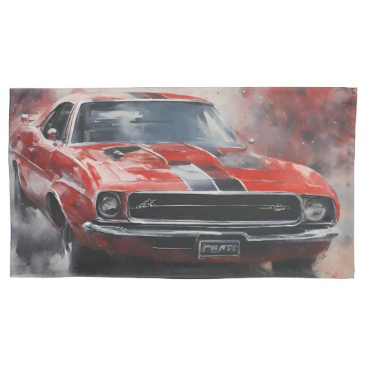 Rode Spier Auto met zilveren streep Kussensloop (Voorkant-Links)