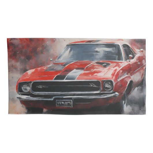 Rode Spier Auto met zilveren streep Kussensloop (Achterkant-Rechts)