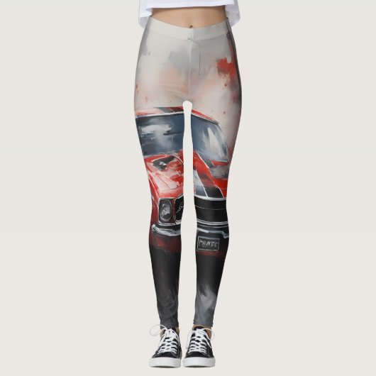 Rode Spier Auto met zilveren streep Leggings (Voorkant)