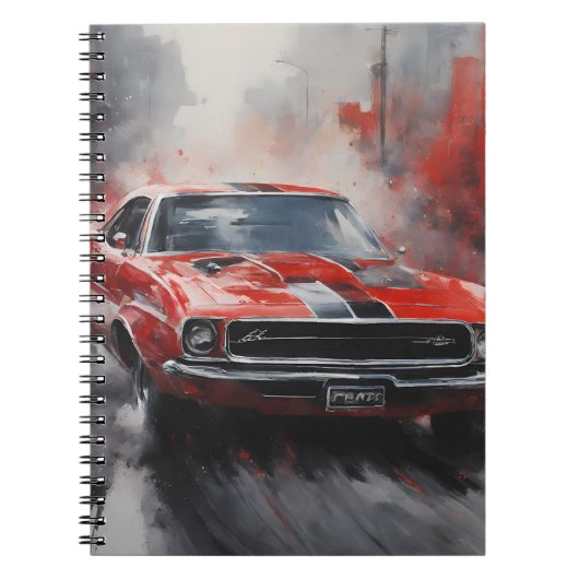 Rode Spier Auto met zilveren streep Notitieboek (Voorkant)