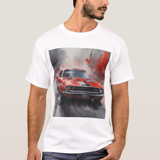 Rode Spier Auto met zilveren streep T-shirt (Voorkant)