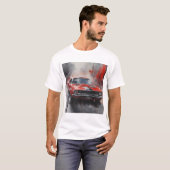 Rode Spier Auto met zilveren streep T-shirt (Voorkant volledig)