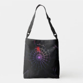 Rode spin in een gloeiend web crossbody tas (Achterkant)