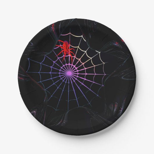 Rode spin in een gloeiend web papieren bordje (Voorkant)