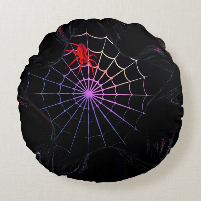 Rode spin in een gloeiend web rond kussen (Voorkant)
