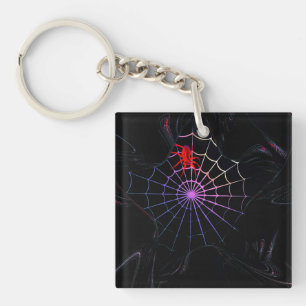 Rode spin in een gloeiend web sleutelhanger