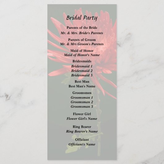 Rode Spin Mum Programmakaart (Achterkant)