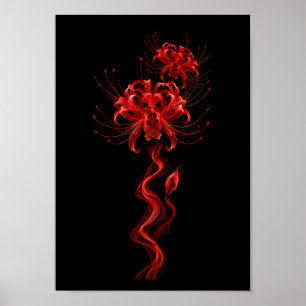 Rode Spinnelelie - Japanse Bloem in rook Poster