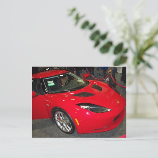 Rode sportauto briefkaart (Staand voorkant)