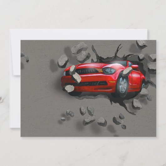 Rode sportauto door de muur kaart (Voorkant)