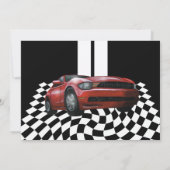 Rode sportauto door de muur kaart (Achterkant)